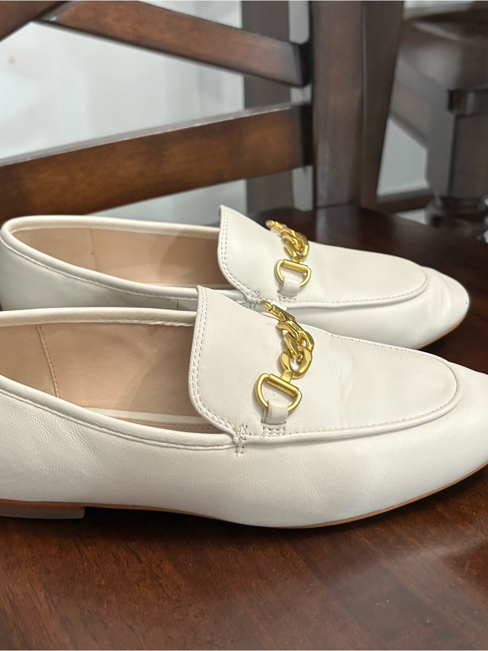 Reiss Cream Leather Chain-Trim Loafers
